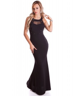 Koucla black decorative embroidered long mesh party dress [LAST CHANCE]