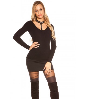 Koucla svart nitdekorerad choker sticka