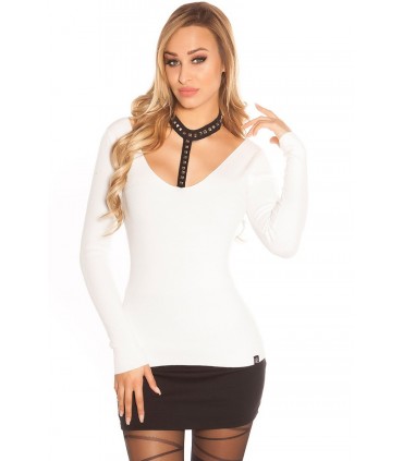 Koucla vit nitdekorerad choker stickad