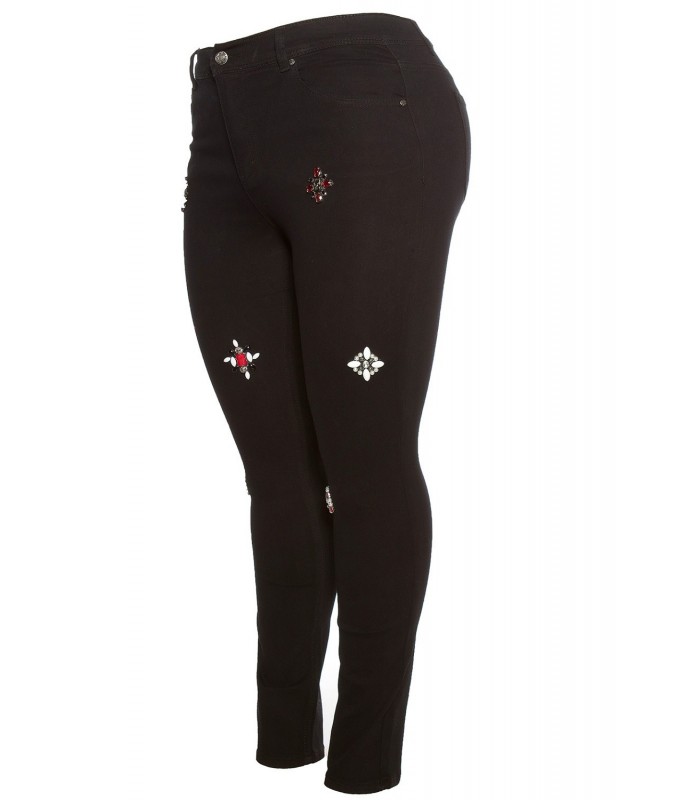 Curvy Girls Storlek Svarta Dekorerade Jeans