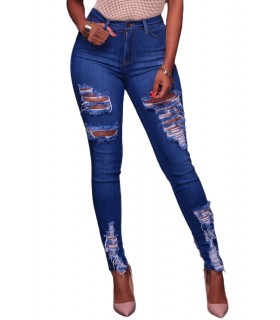 Blue ripped high-waisted jeans