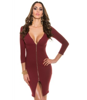 Burgundy zip dress with slit