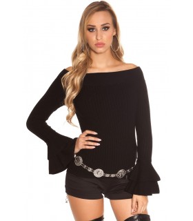 Koucla black wide-sleeved ribbineule