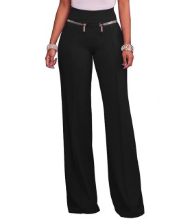 Black high-waisted zip-up palazzo trousers