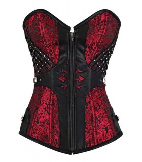 Red and black rivet-decorated corset