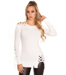 Koucla white nodded knit with ribbons