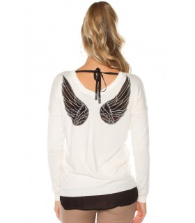 Koucla white wing-decorated loose knit [LAST CHANCE]