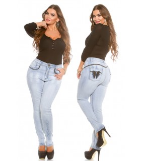 Curvy Girls Size Koucla push-up jeans with black wing decorations