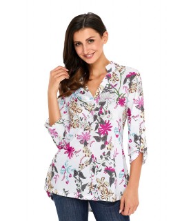 White floral pattern v-collared shirt [LAST CHANCE]