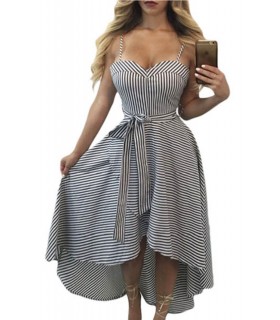 Black and white striped high low dress