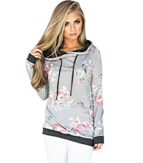 Grey floral pattern hoodie