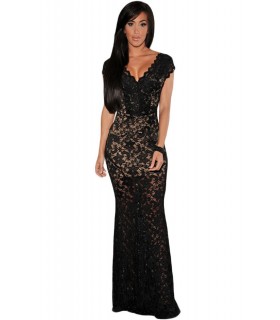 Blackness long v-lace dress