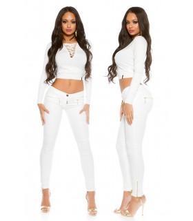 Koucla white push-up leather pants with zippers