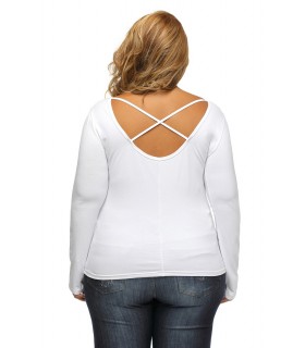 White long-sleeved lattittile shirt (plus size)