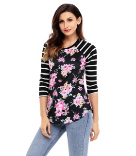 Black striped floral shirt