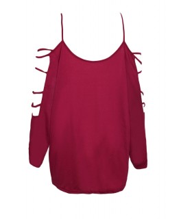 Burgundy strapped cut-out shirt (plus size)