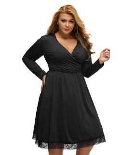 Black long sleeve v-wrap dress (plus size)