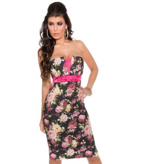 Koucla black strapless floral pattern dress [LAST CHANCE]