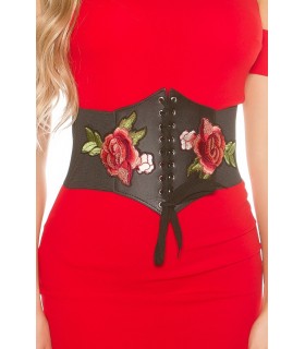 Black floral embroidered nodder-breasted waist belt