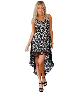 Black-scale high low lace dress