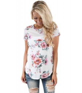 White floral pattern short-sleeved shirt