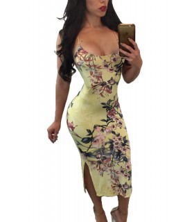 Yellow floral pattern nodback dress