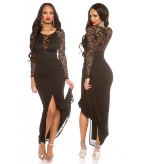 Koucla black lace-orned long party dress
