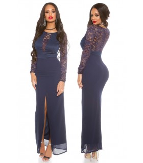 Koucla dark blue lace-orned long party dress [LAST CHANCE]