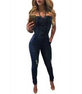 Dark blue nodded denim posterior