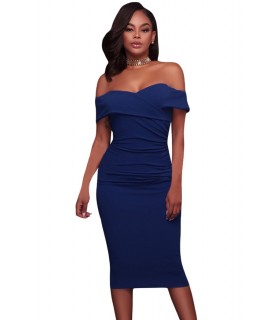 Blue off-shoulder midimekko