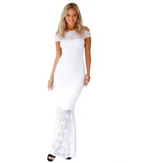 White off-shoulder long lace dress