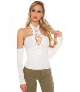 Koucla white nodbare choker ribbed shirt