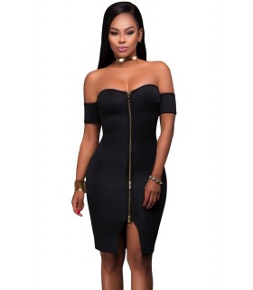 Black off-shoulder zip dress