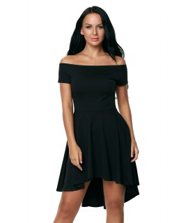 Black off-shoulder high low skater dress