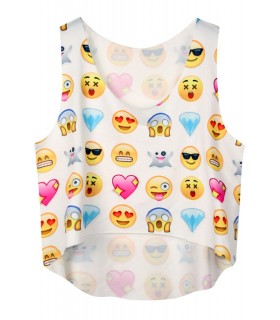 White short emoji print top