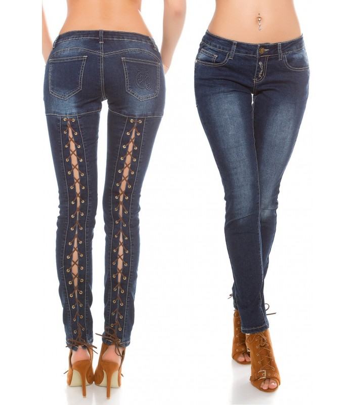 Koucla siniset nyörikoristeiset push up -farkut