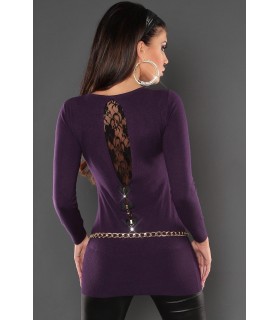 Koucla purple lace-decorated long knit with rye