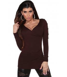 Koucla brown v-wrap knit with rye