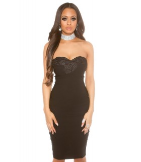 Koucla strapless decorative embroidered mid dress [LAST CHANCE]