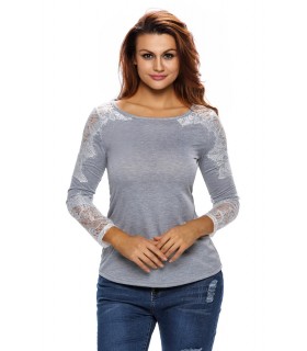 Grey and white lace-ornamented shirt