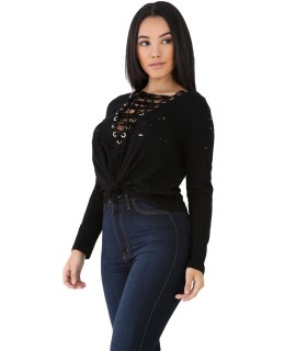 Black nodded knot shirt with cuts