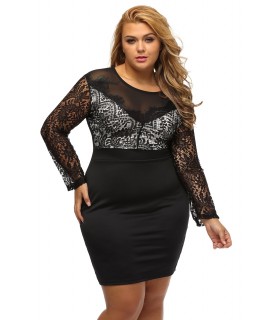 Long-sleeved lace-ornamented dress (plus size) [LAST CHANCE]