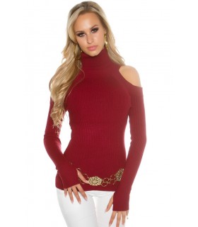 Koucla burgundy high-collar ribbineule with shoulder shrugs