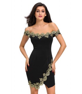 Svart guldfärgad off-shoulder klänning [SISTA CHANSEN]