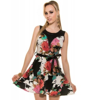 Koucla black pink floral dress with belt [LAST CHANCE]