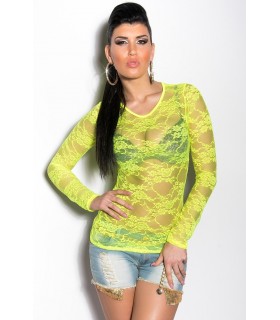 Koucla neon yellow long-sleeved lace shirt [LAST CHANCE]