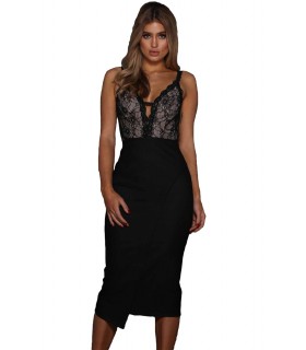 Blackness Lace Embellished Wrap Mid dress [LAST CHANCE]