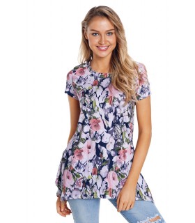 Blomma kortärmad asymmetrisk t-shirt [SISTA CHANSEN]
