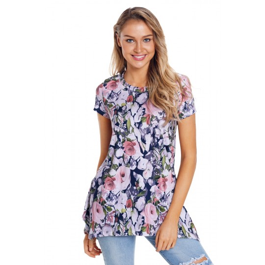 Flower short-sleeved...