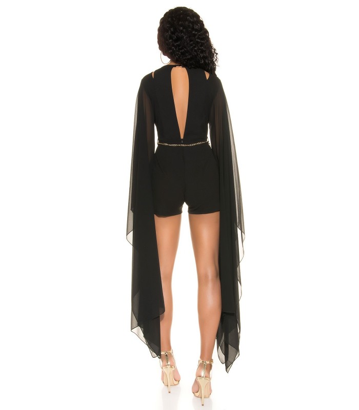 Koucla svart playsuit med chiffongärmar och bälte – kuva 2
